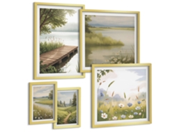 Conjunto De Pinturas Paisagens Tranquilas Com Trapiche Prados Espelharte (5 Peças)