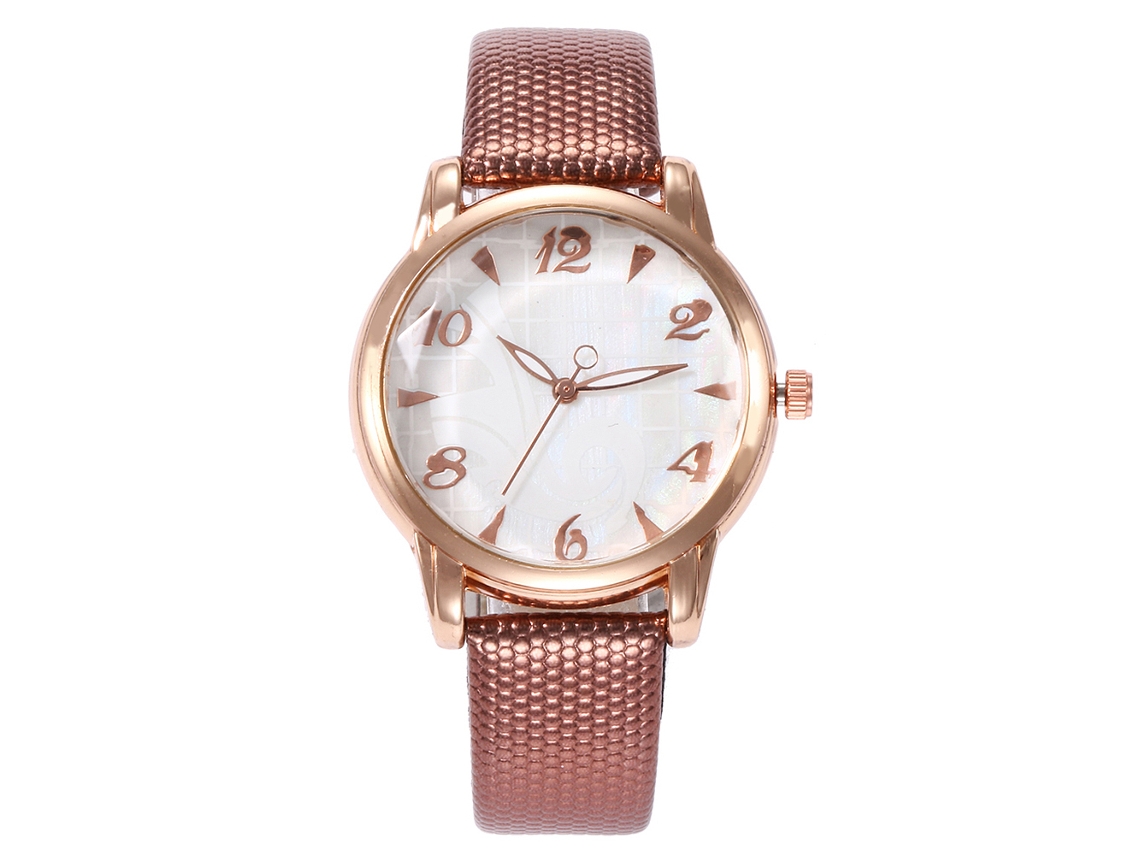 Relógio de Pulso Feminino Vansvar de Couro Pu com Movimento Quartz Estilo Simples Marrom
