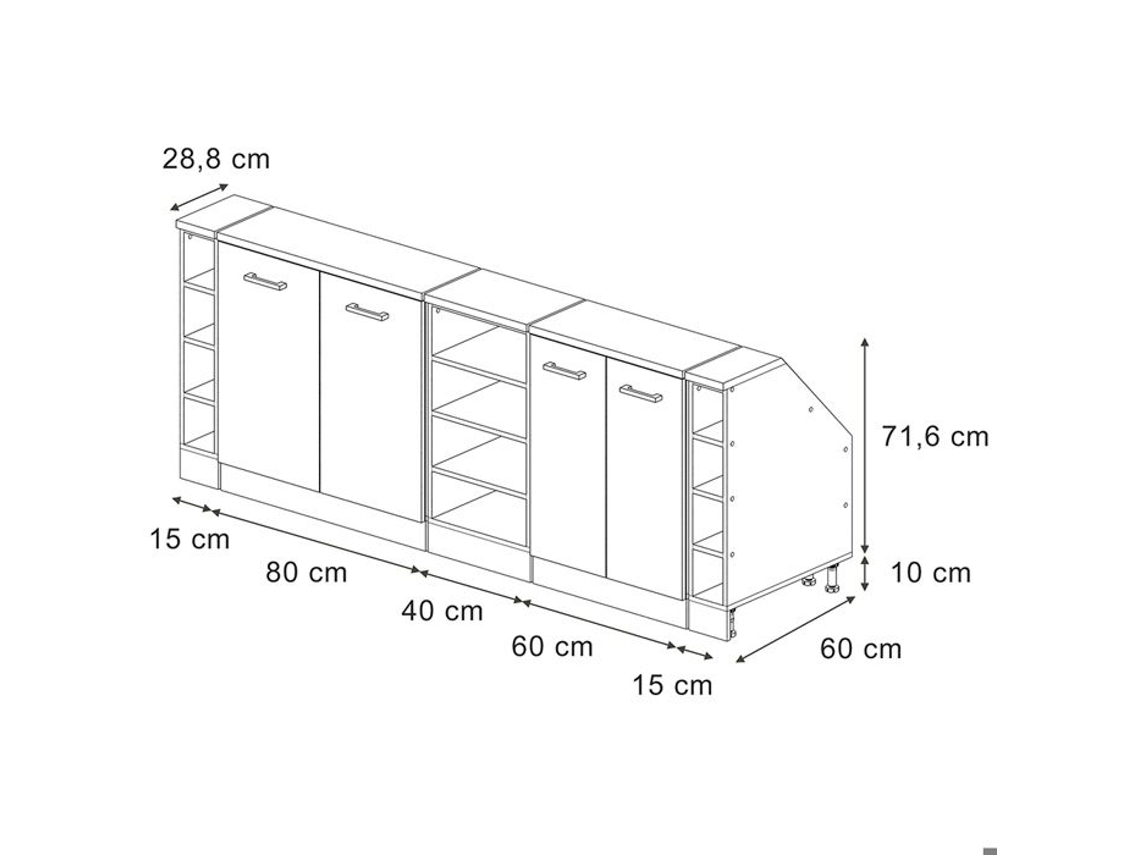 Móvel Sob Inclinação R-line, 210cm Conjunto De 5 Caixas 60 Cm De Profundidade, Azul-cinza/branco, Vicco 60530