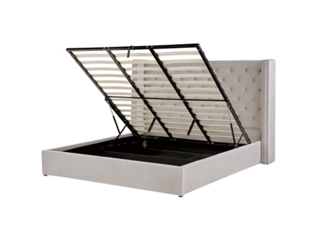 Cama com Armazenamento BELIANI De Veludo Cinzento Claro-Prateado 180 X 200 Cm Lubbon