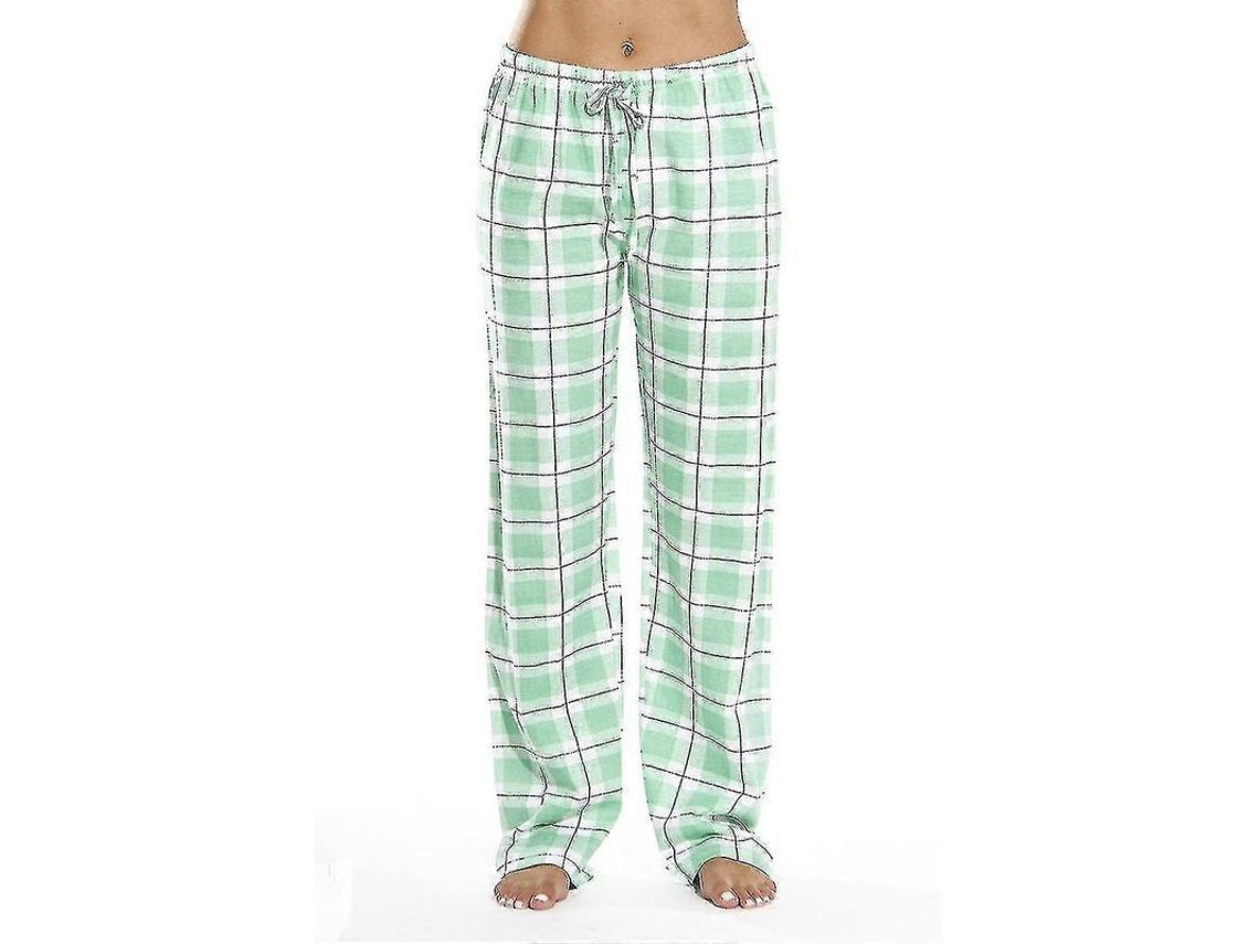 Calça de pijama feminina 2026 com bolsos, flanela xadrez macia, confortável e quente.