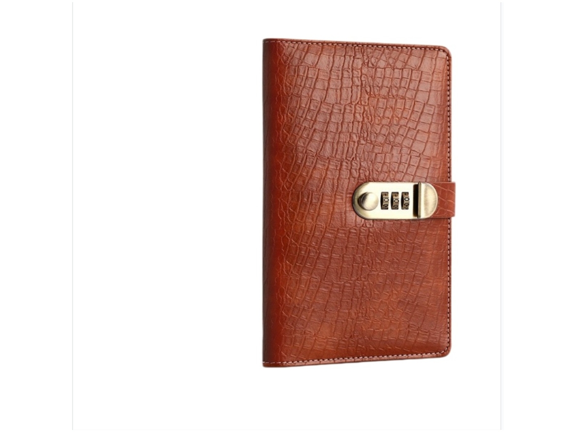 Caderno Organizador De Recibos Com Cadeado De Combinação, Porta, Cor Café, 48 Bolsos, 24 Compartimentos