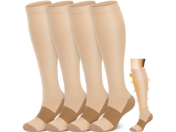 4 Pares, Meias De Compressão Compridas, Unissex, Cáqui E Marrom, P/m, Tamanhos 38, 42(ue)