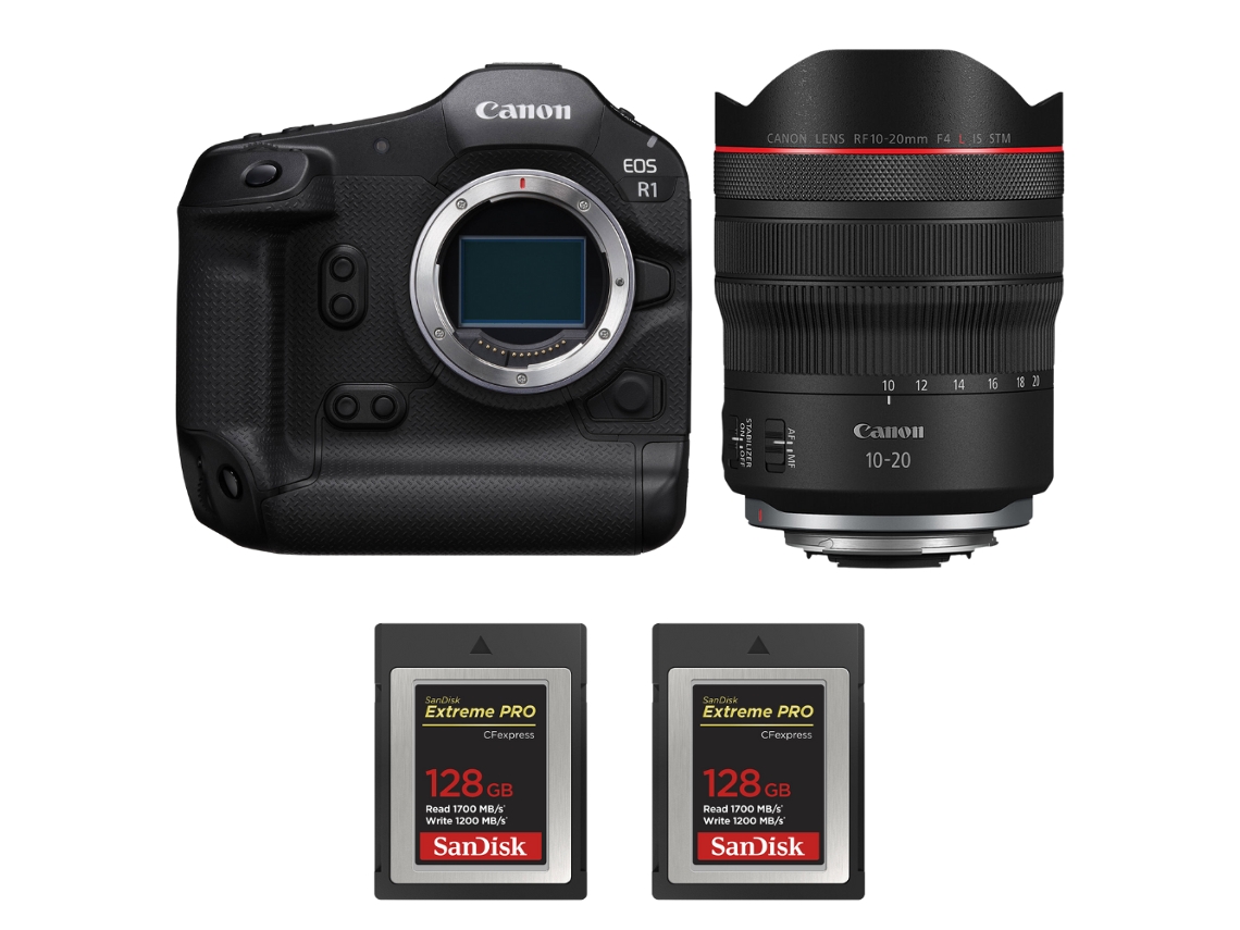 Eos R1 + Rf 10 20mm F/4 L Is Stm + 2 Sandisk 128gb Extreme Pro Cfexpress Type B + Ebook “20 Dicas para Fotos Que Impressionam” CANON