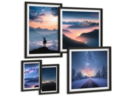 Conjunto De Pinturas Paisagens De Montanha À Noite Espelharte (5 Peças)