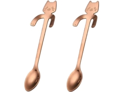 2026 cucharas de Café e Chá de Aço Inoxidável Gato Bonito 4 Peças Ouro Rosa