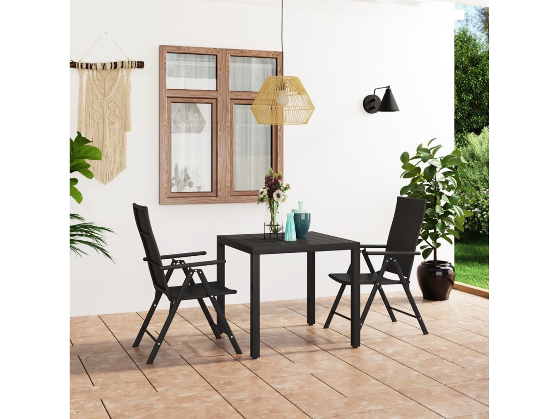 Vidaxl 3 Pcs Conjunto De Jantar Para Jardim Preto