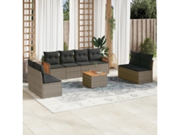 Vidaxl 9 Pcs Conjunto Sofás P/ Jardim Com Almofadões Vime Pe Cinzento