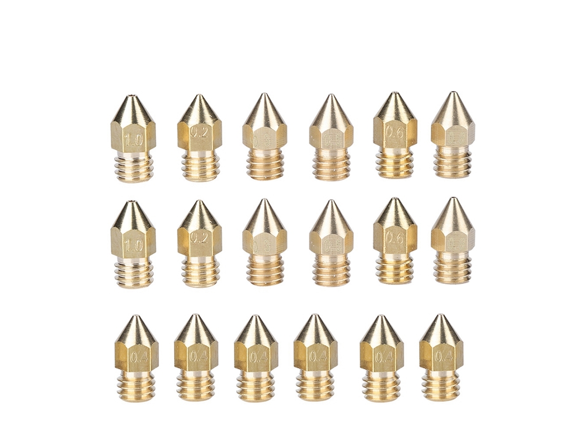 Acessórios para impressora 3D: Extrusora de latão Mk8 0,2/0,3/0,4/0,5/0,6/0,8 mm (8 peças)