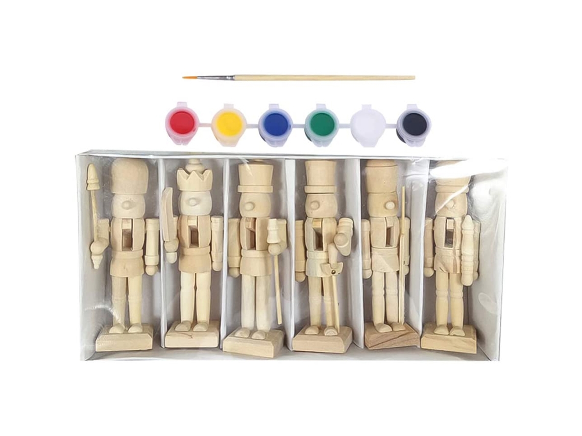 Conjunto de 6 Ornamentos de Papá Noel em Madeira LAXISCREED