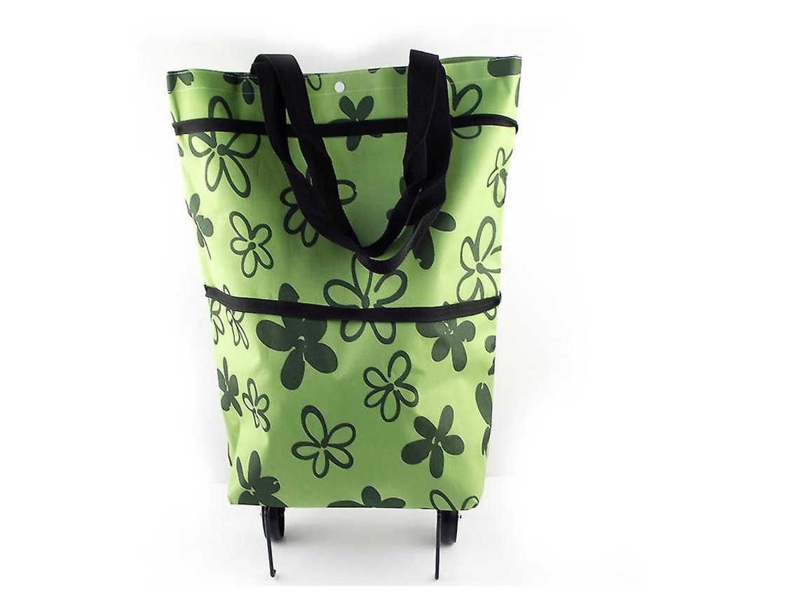Sacola De Compras Dobrável Com Rodas, Reutilizável, Carrinho De Compras Dobrável 2 Em 1 Para Casa E Supermercado, Grande Capacidade, Verde, 39*55