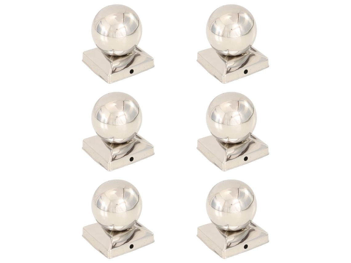 Vidaxl Tampas Em Globo P/ Postes Vedação 6 Pcs Aço Inoxidável 91x91mm