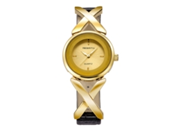 Relógio de Pulso Feminino de Quartzo com Cinto de Couro Pu Estilo Elegante Dourado