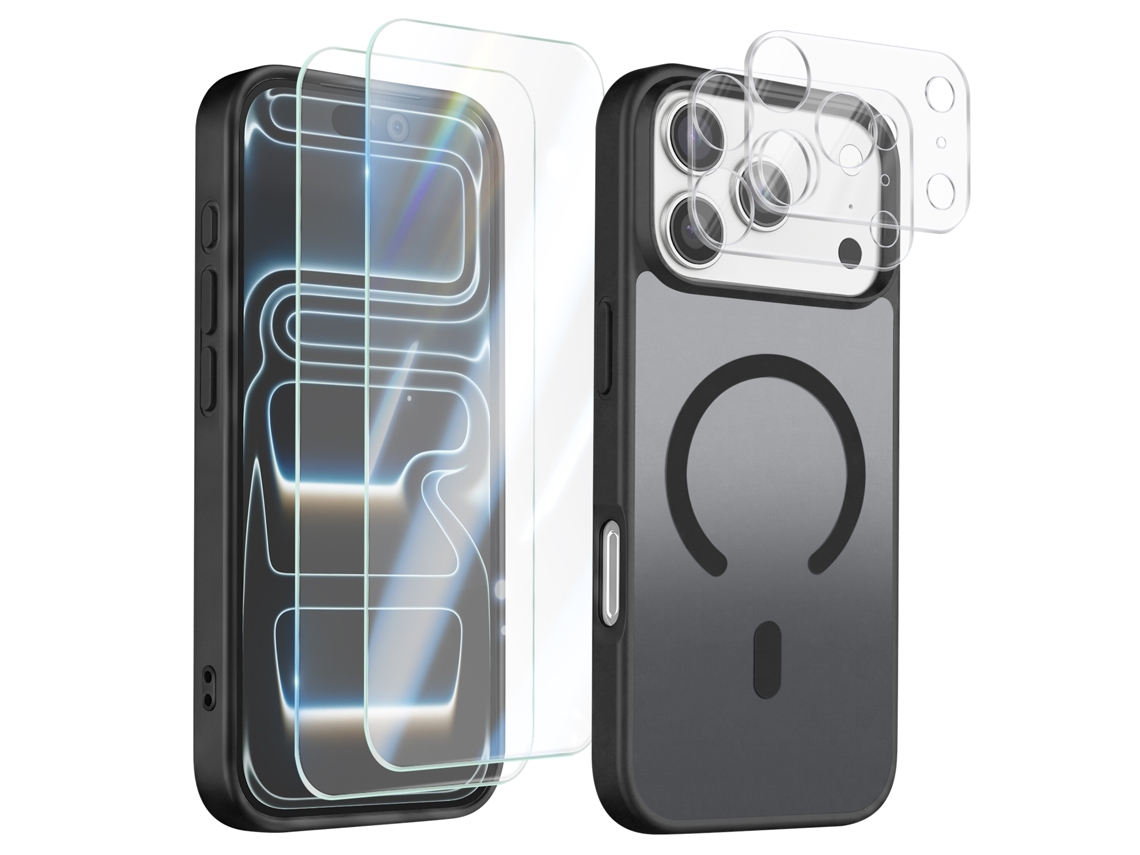 Conjunto De Capa Magsafe Para Iphone 17 Pro Max Com 2 Vidros Temperados E 2 Vidros Para A Câmara