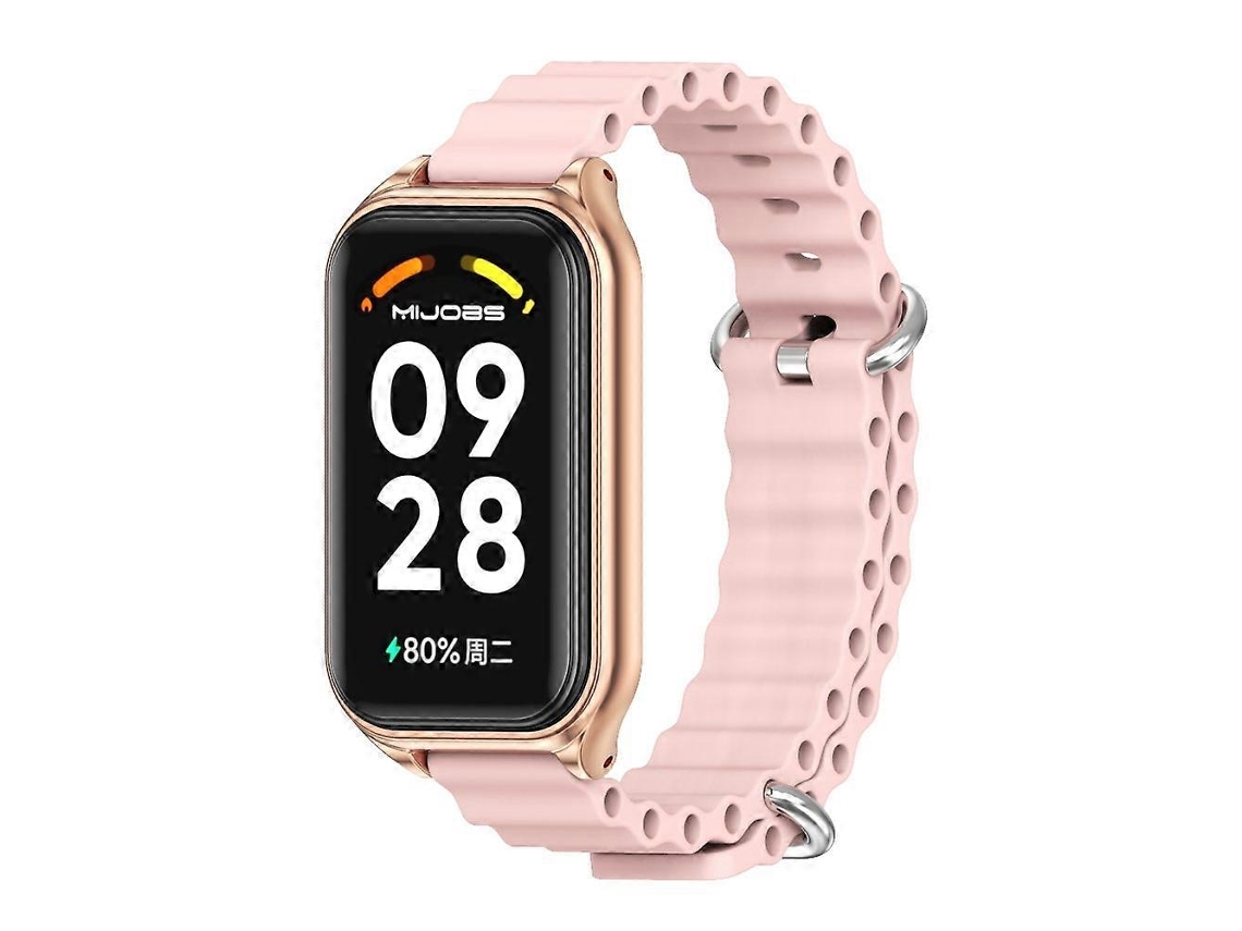 Pulseira De Silicone Mijobs Com Revestimento Metálico E Estampa Oceânica Para Xiaomi Smart Band 8 Active / Redmi Band 2