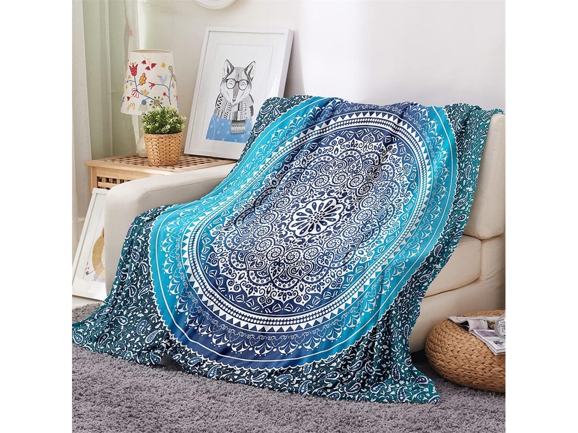Manta de Flanela Fansu Estampa Mandala 3d Macia e Felpuda Ideal para o Inverno Perfeita Cama Ou Sofá Adequada