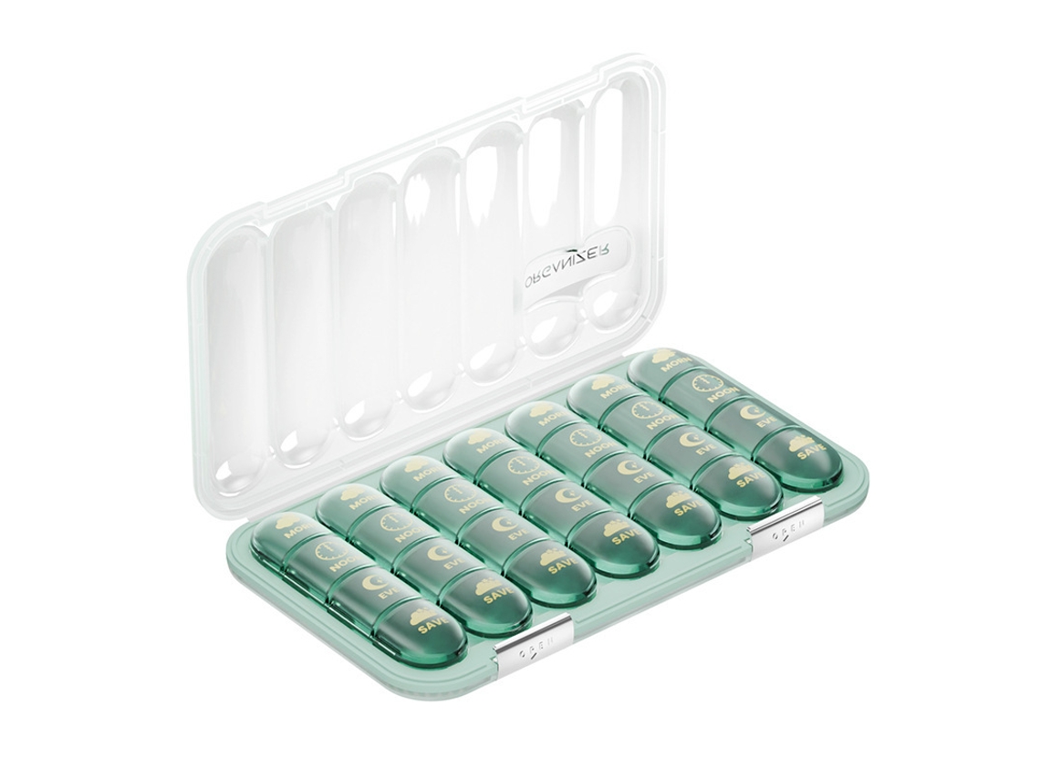 Organizador Semanal De Comprimidos Eifson 28 Células 4 Vezes Ao Dia Sem Bpa (verde Transparente)