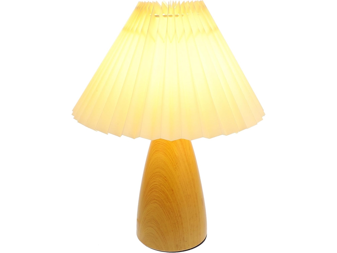 Abajur De Mesa Madeira Com Cúpula Plissada, Luz Suave E Difusa, Base De Madeira Natural Para Quarto E Mesa Cabeceira