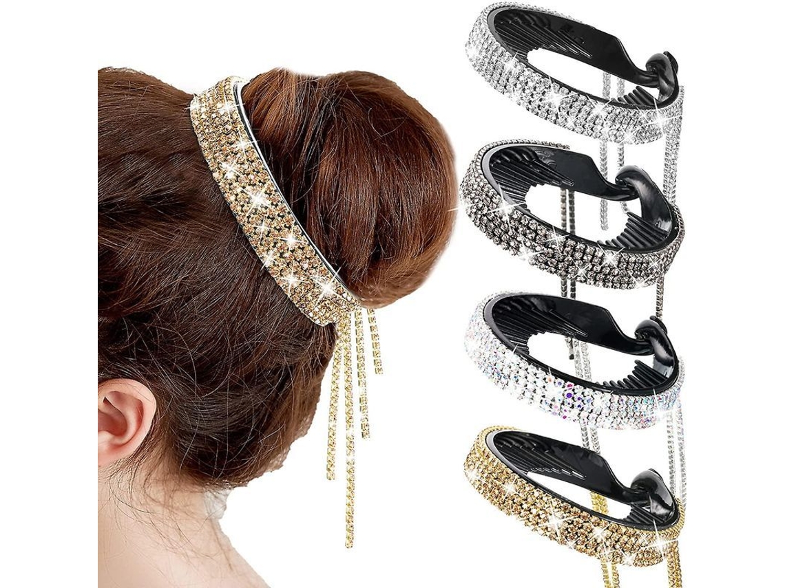 4 Clips de Cabelo com Strass Glitter S/MARCA