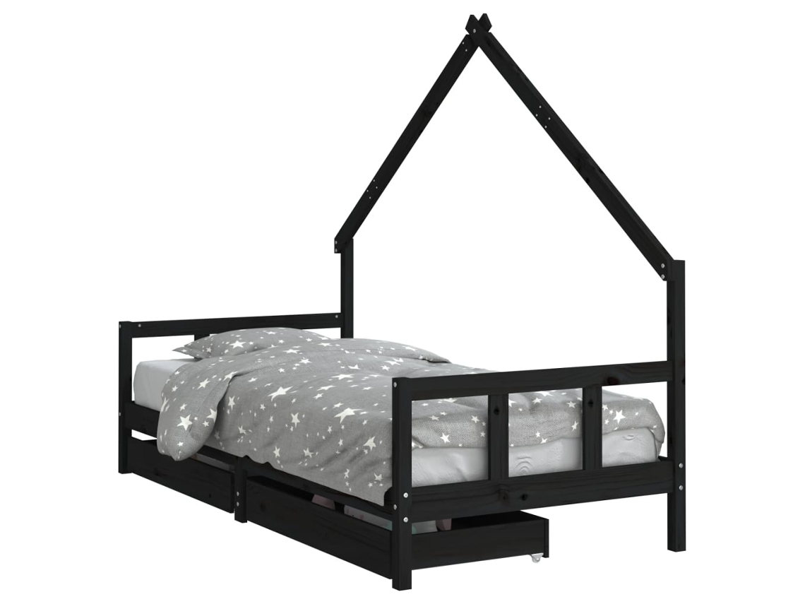 Kids Bed Frame, Kids Bed Frames Vidaxl Preto Madeira De Pinho (90 X 200 Cm)