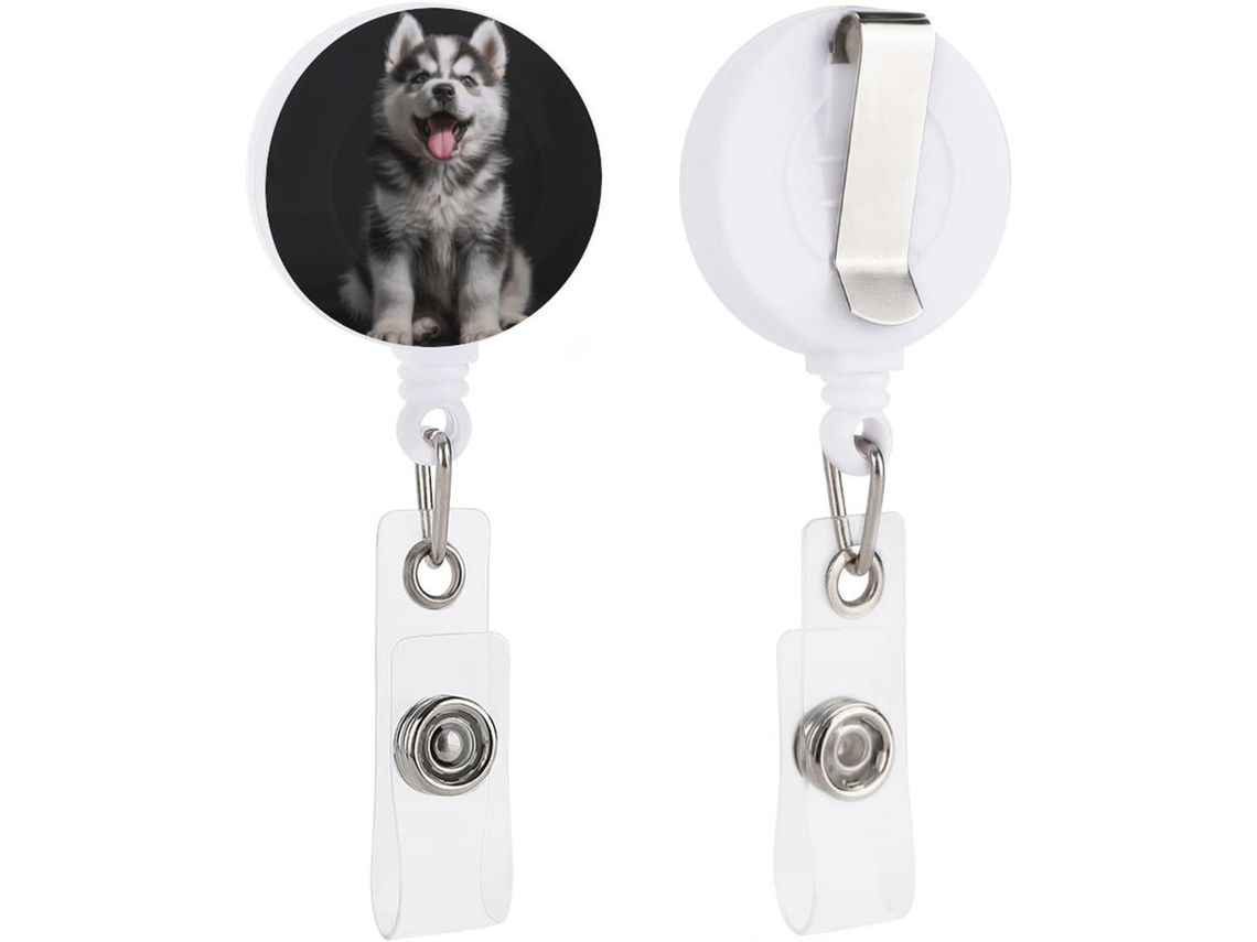Clipe retrátil Crachá, com estampa de cachorrinho sorridente, ideal para enfermeiras, médicos e funcionários públicos.