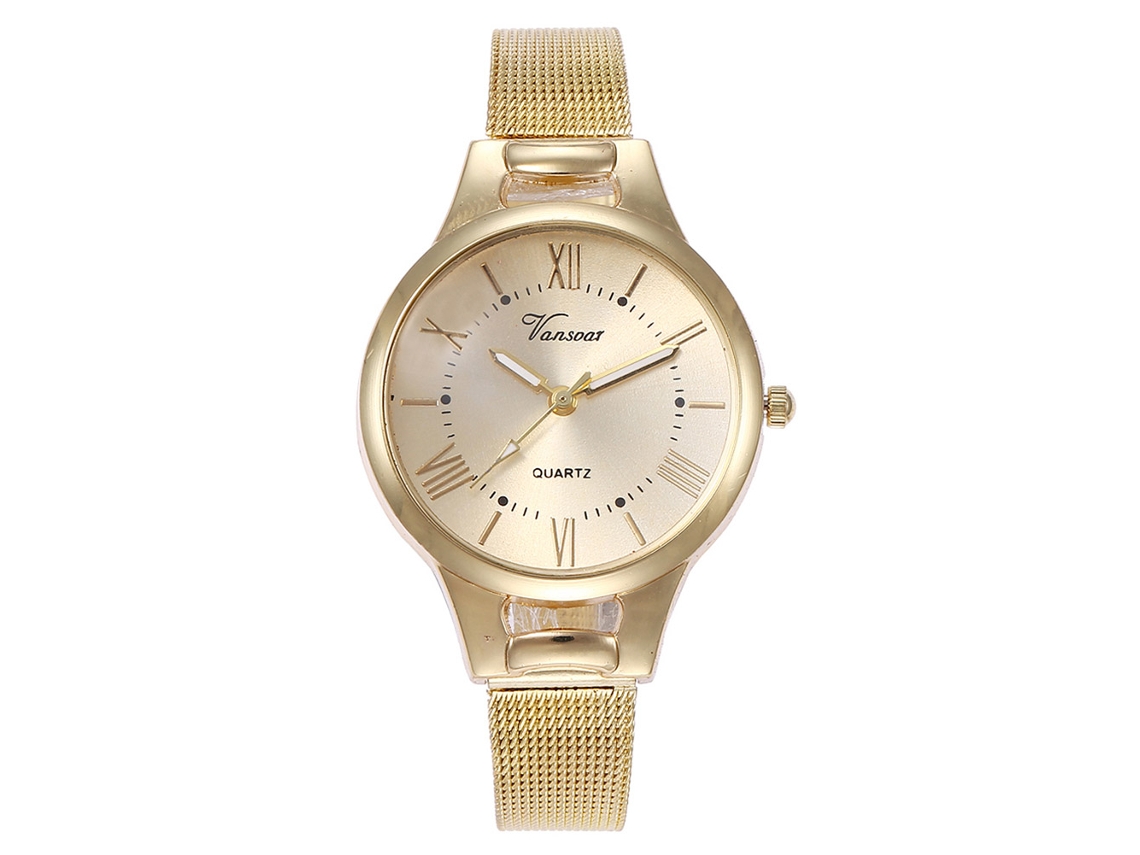 Relógio de Pulseira Feminino de Liga Analógico Quartzo Estilo Moderno Dourado