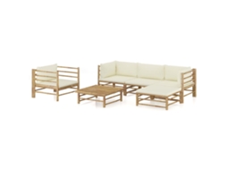 Vidaxl 6 Pcs Conj. Lounge P/ Jardim Em Bambu C/ Almofadões Branco Nata