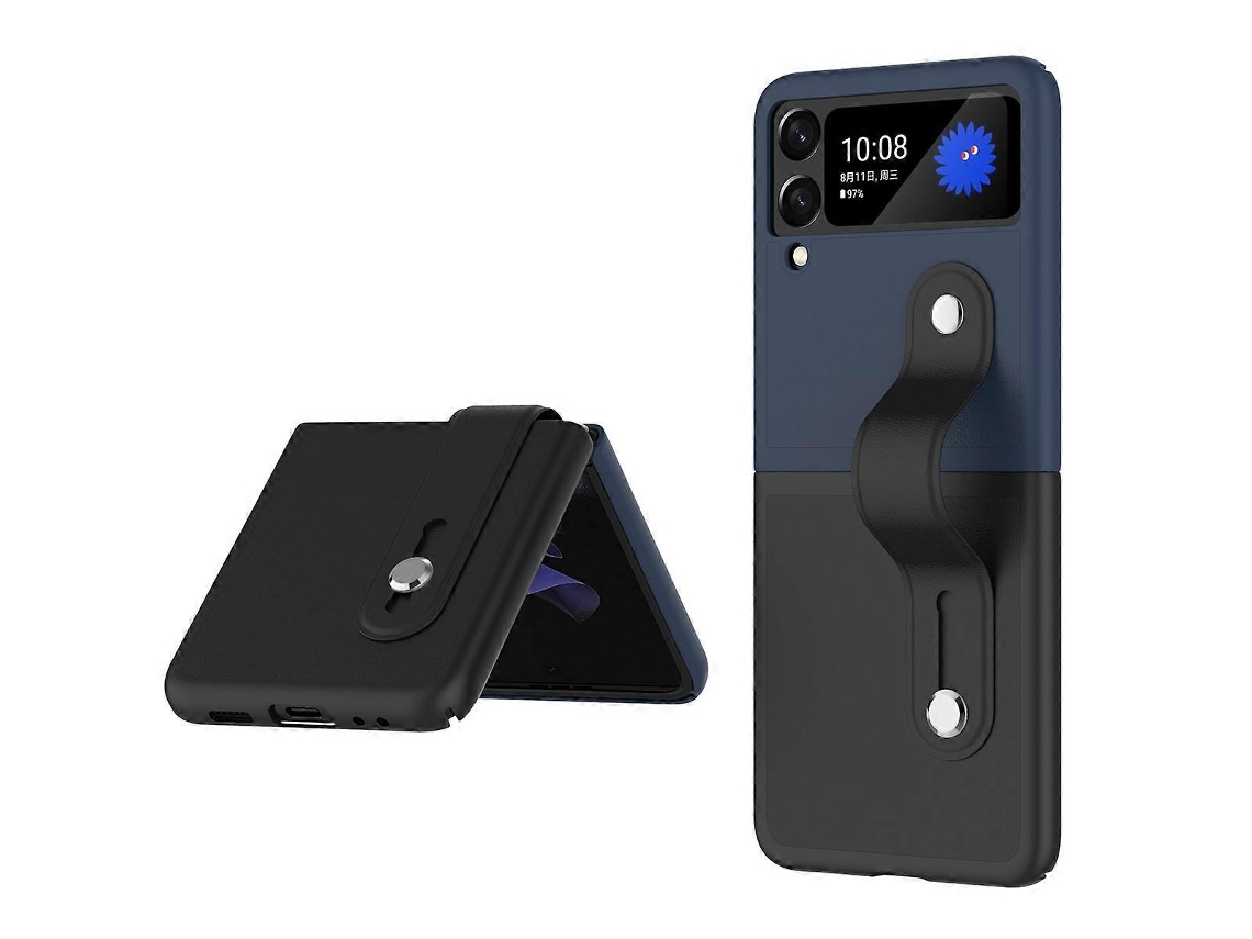 Capa Dobrável Com Pulseira Contrastante Para Samsung Galaxy Z Flip3 5g (azul Escuro E Preto)