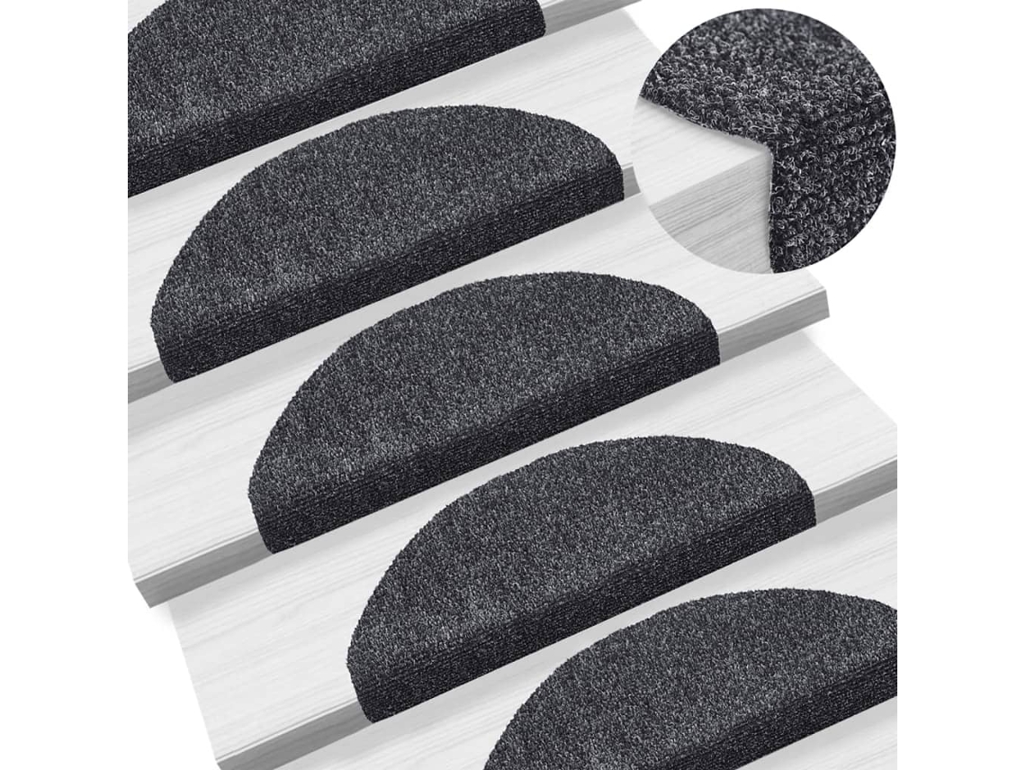 Vidaxl Tapetes De Escada Autoadesivos 5 Peças 65x21x4 Cm Cinza Escuro Semicircular Grande