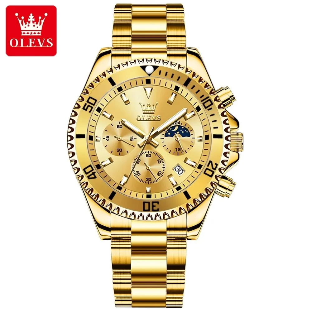 Relógio Masculino de Luxo, Elegante e Moderno, À Prova D'água, em Aço Inoxidável , com Detalhes Luminosos. MDUG (dourado)