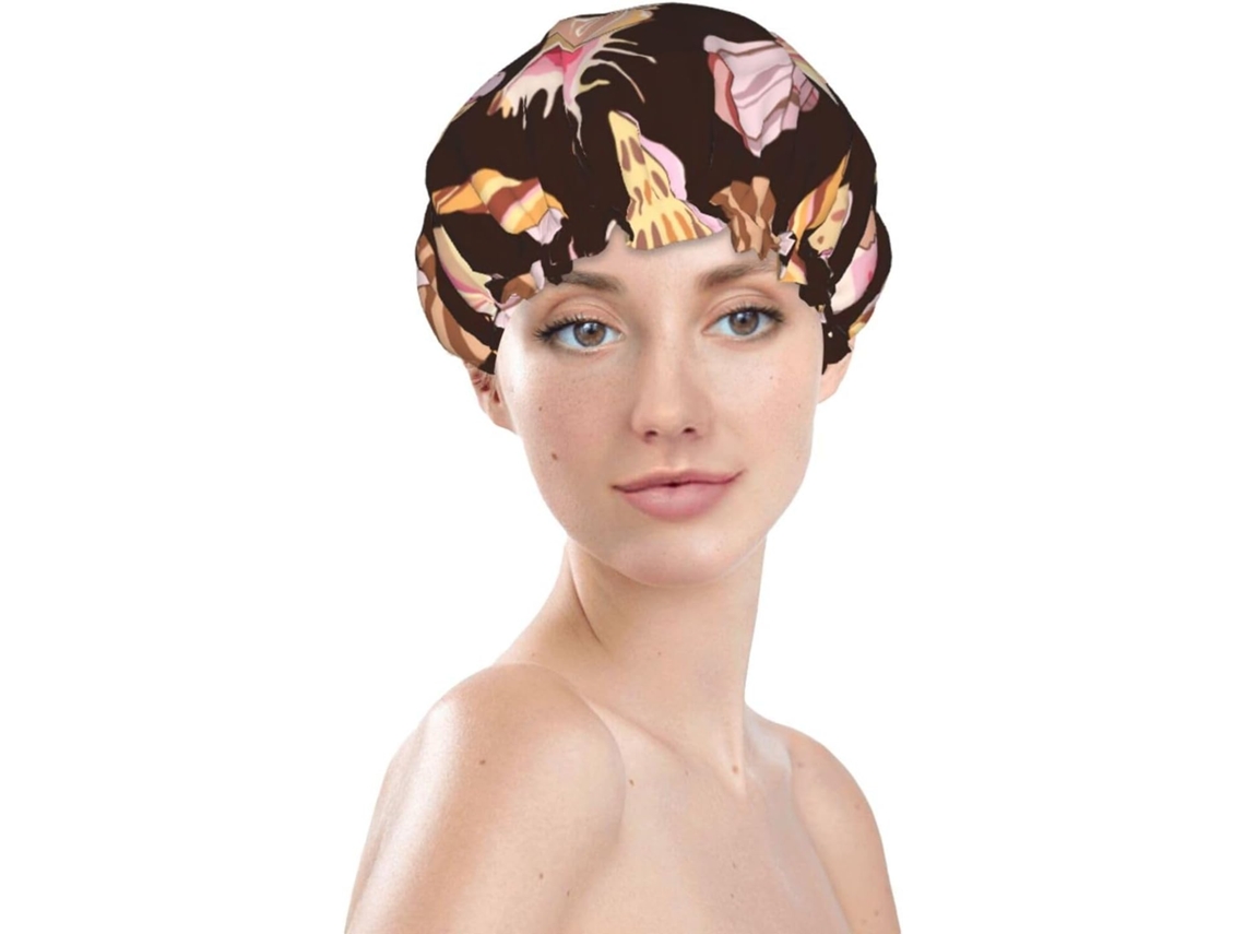 Touca De Banho Feminina, Reutilizável, Impermeável, Dupla Camada, Com Elástico, Para Cabelos Longos, Com Estampa De