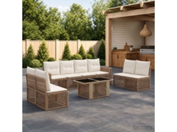 Vidaxl Conjunto De Sofá De Jardim 9 Unid. Bege E Branco Creme Vime Pe