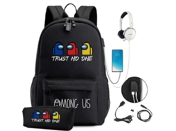 Mochila Among Us Mochilas Infantis Mochila Com Entrada Usb 1 Peça Preta S Slowmoose