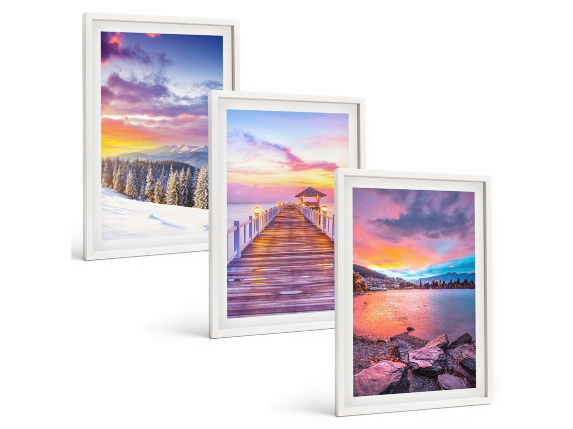Conjunto De Pinturas Paisagem De Montanha De Inverno, Lago Espelharte (3 Peças 40x60 Cm)