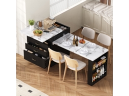 Ilha De Cozinha Móvel Extensível Com Iluminação Led E Tomadas Multifunção Preta Interior Doméstico