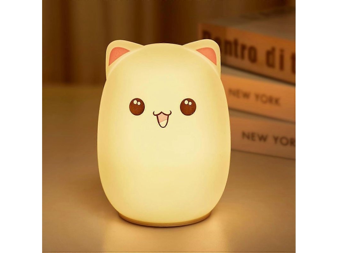 Lâmpada De Noite Gatinho Fofo Silicone Com Função De Timer 30 Minutos E Luz Colorida Para Crianças