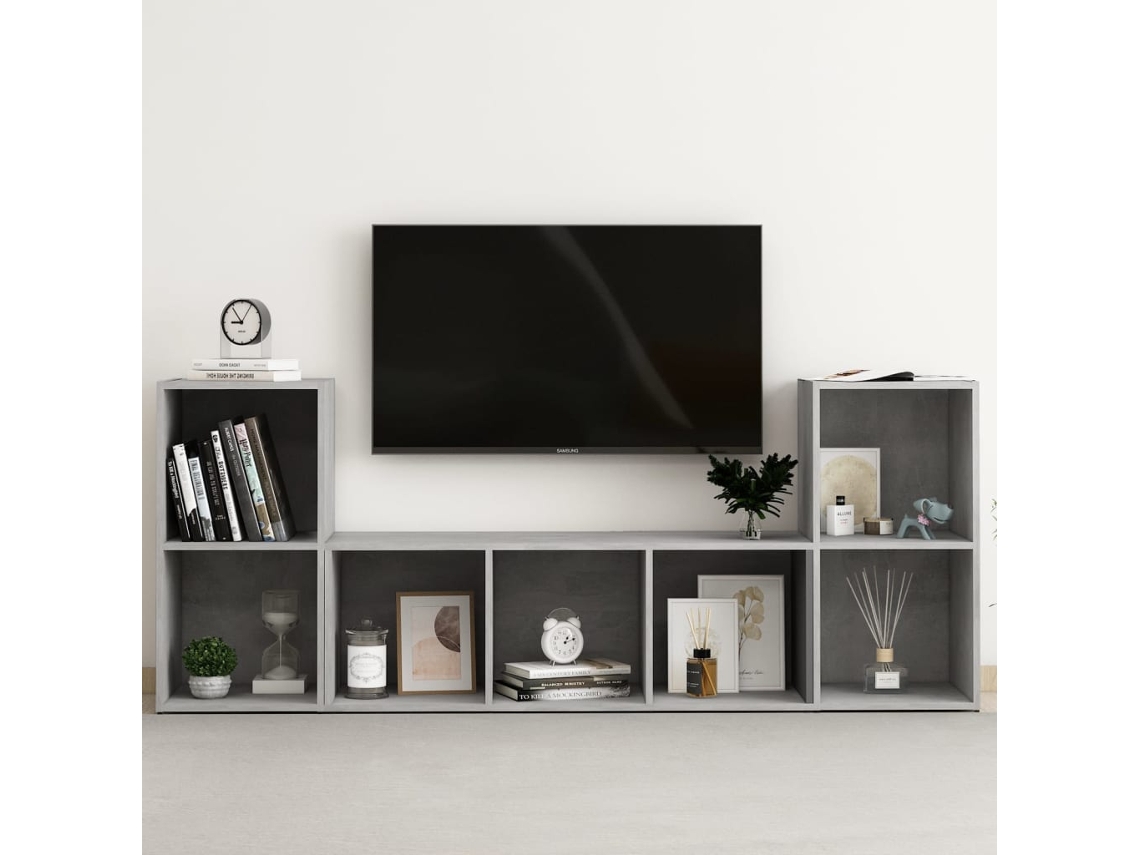 Vidaxl 3 Pcs Conjunto De Móveis De Tv Contraplacado Cinzento Cimento