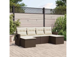 6 Pcs Conjunto De Sofá Jardim C/ Almofadões Vime Pe Marrom Dkd Home Decor