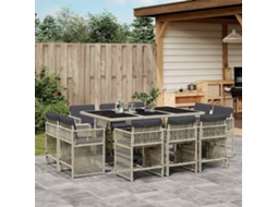 Vidaxl 11 Pcs Conjunto Jantar P/ Jardim C/ Almofadões Vime Pe Cinzento