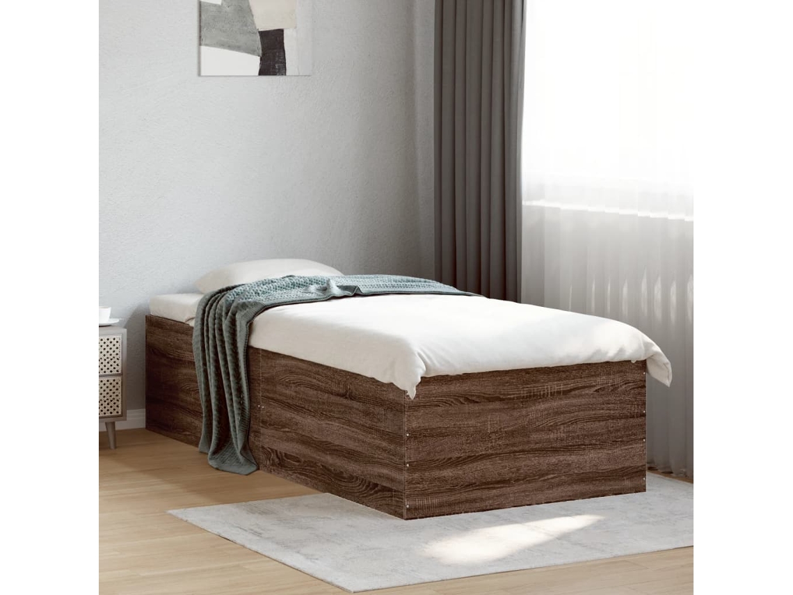 Vidaxl Estrutura Cama 100x200cm Derivados De Madeira Carvalho Castanho