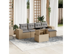 Vidaxl 6 Pcs Conjunto De Sofás P/ Jardim Com Almofadões Vime Pe Bege