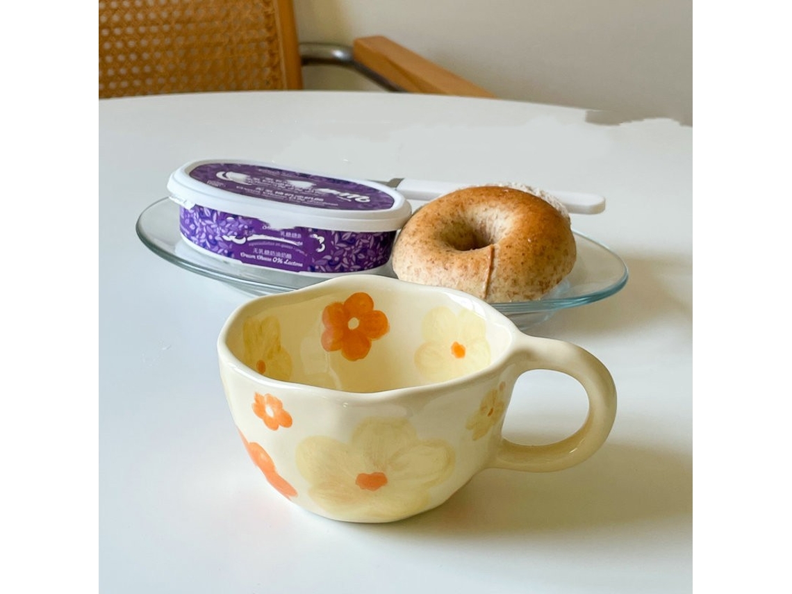(estilo 2) Xícara De Café De Cerâmica Estilo Coreano Com Estampa Floral De Pinceladas Irregulares.