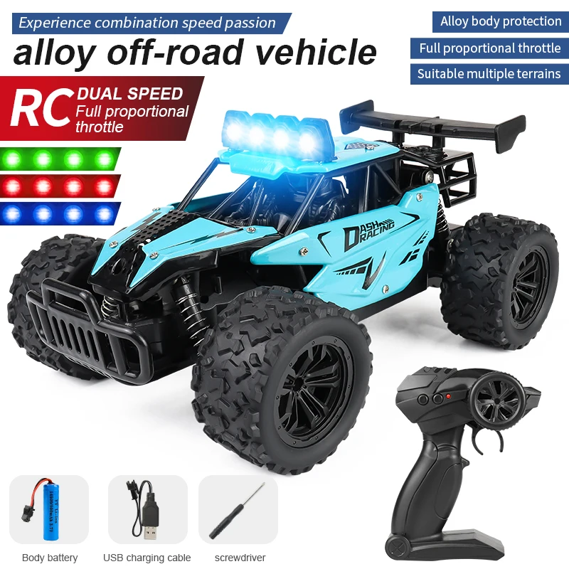 Carro de Drift com Controle Remoto, Caminhão de Alta Velocidade com Controle Remoto 2.4g e Luzes de Led. MDUG (azul Claro)