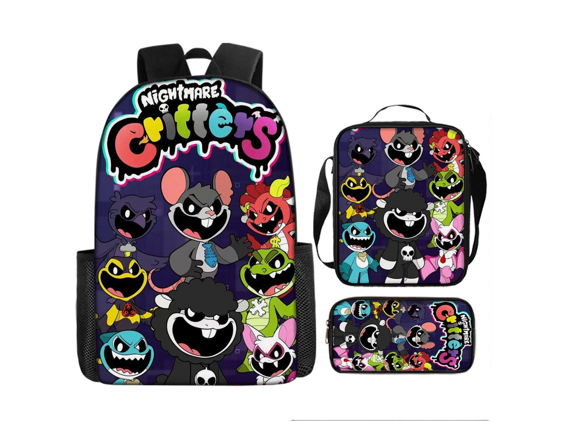 Conjunto De Três Peças De Mochila Infantil Com Estampado De Desenhos Animados: Mochila Escolar Com Alças, Lancheira Térmica E Estojo, Modelo 26