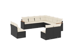 Conjunto 11 sofás de jardim c/ almofadões VIDAXL vime PE preto