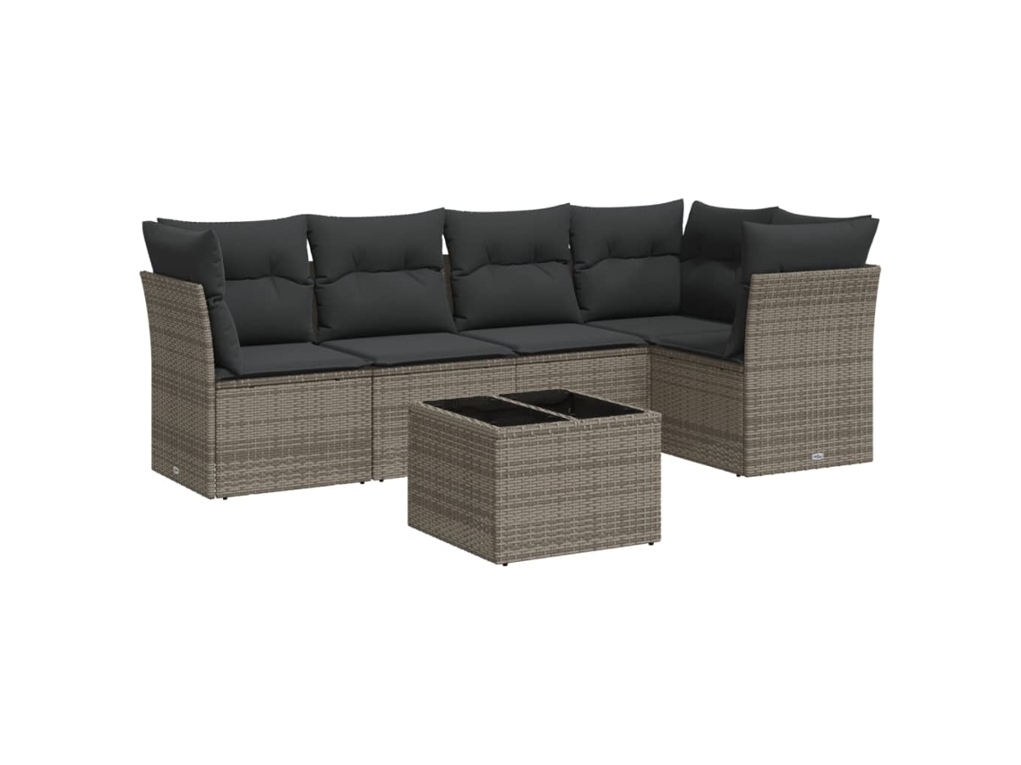 Conjunto 6 sofás de jardim com almofadões VIDAXL vime cinzento