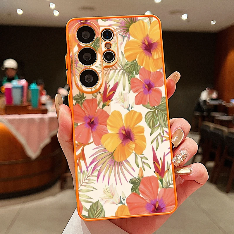 Capa Magnética Para Celular Galaxy A54 Com Estampa Floral A Óleo (laranja)