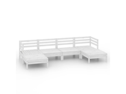 6 Pcs Conjunto Lounge de Jardim Pinho Maciço Branco MAISON EXCLUSIVE