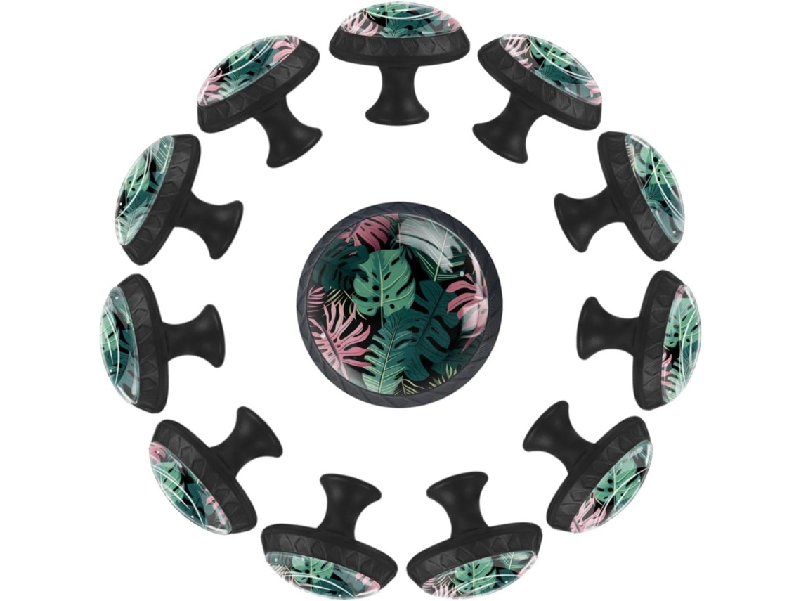 Puxadores E Botões Redondos Para Gavetas Armários, Conjunto De 12 Peças, Design Abstrato Com Folhas Tropicais, Puxadores