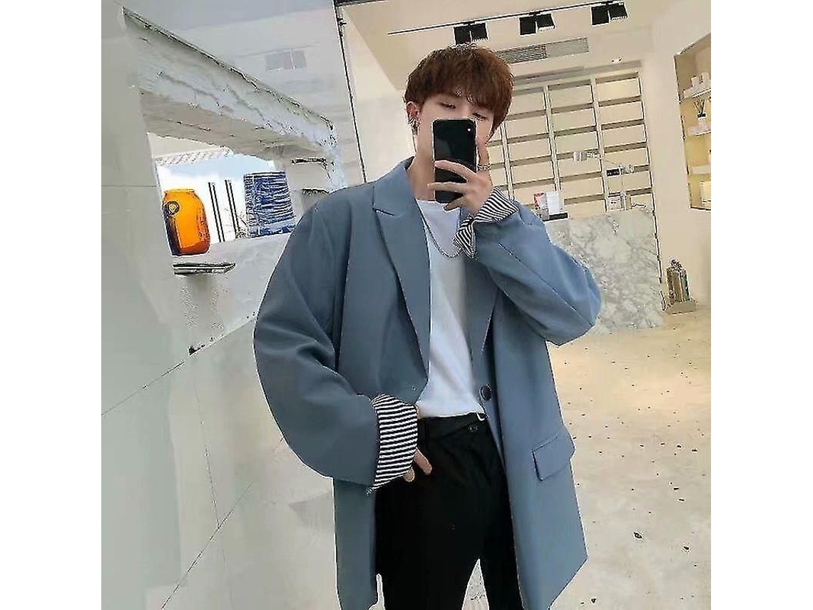 Blazer Casual Masculino Estilo Lazer Baggy Simples, Estilo Coreano, Primavera Outono, Tamanhos M L Xl Xxl Bluea